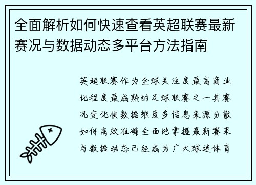 全面解析如何快速查看英超联赛最新赛况与数据动态多平台方法指南 全面解析如何快速查看英超联赛最新赛况与数据动态多平台方法指南
